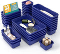 33 PCS Drawer Organizer Set, 4 Size Makeup Drawer Divider Organizer With Non-Slip Pads, Interlocking Plastic Storage Bins for Office,Jewelry Vanity,Gadgets, Bathroom,Kitchen, Navy