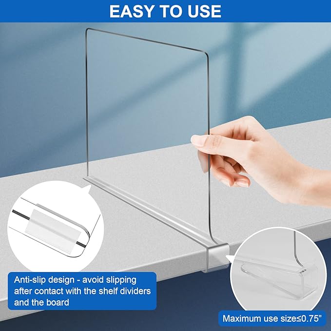 Acrylic Shelf Dividers for Closet Organization 4PCS Closet Shelf Divider Closet Dividers for Shelves Shelf Organizer for Closet Shelf Organizer for Wood Closet Separator Clear