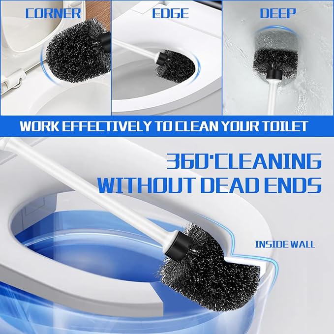 Toilet Brush and Holder Set, 4 Pack Long Handle Non-Slip Grip Toilet Bowl Brush, Hard Toilet Brush, Deep Cleaning for Bathroom, Easy to Assemble White