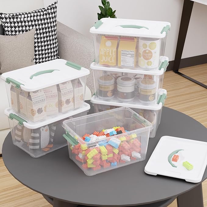 Tyminin 14 Qt Latching Storage Box, Multipurpose Stackable Storage Container Tote for Home or Office Organization, Clear (8 Pack)