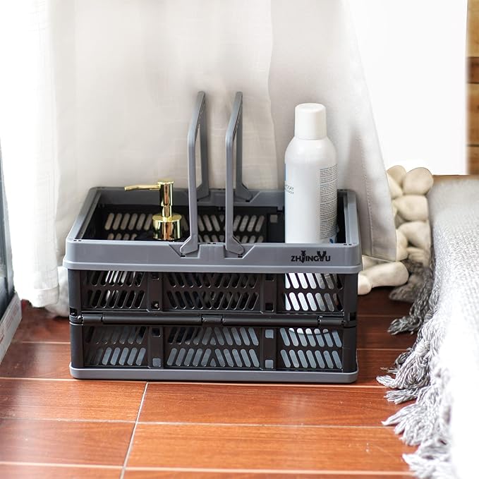 crates for storage,plastic baskets for organizing,collapsible shopping basket,foldable crate with Handles,collapsible storage crate,car basket,for Kitchen,Bathroom,Medicine (Black, S)