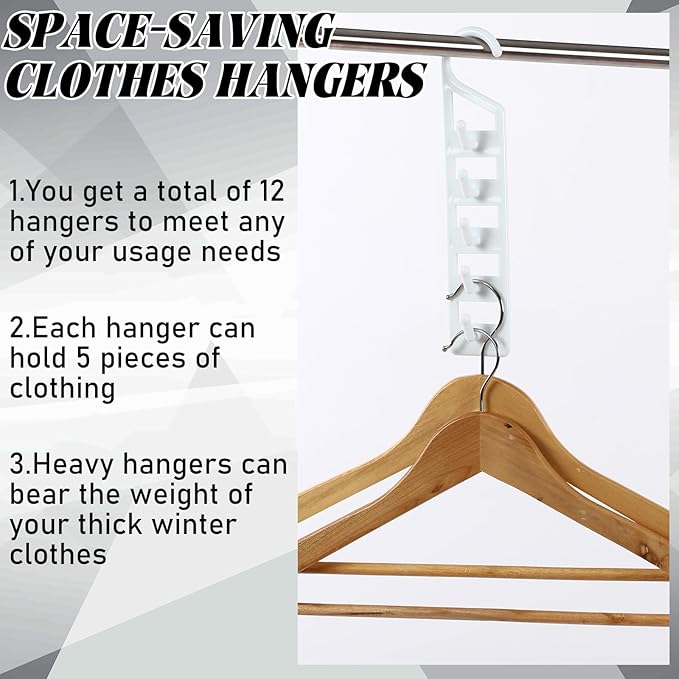 8 Pcs Space Saving Hangers for Clothes, Heavy Duty Plastic Space Saver Vertical Hanger, Closet Storage Organizer, College Dorms & Storage Closet Organizer for Shirts Pants Jeans