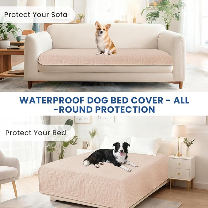 Waterproof Dog Bed Cover Pet Blanket, Soft Couch Cover for Dogs Washable, Non-Slip Dog Blanket Protect Furniture Couch Sofa Car for Puppy Large Dogs Cat (82x120 Inch, Beige)