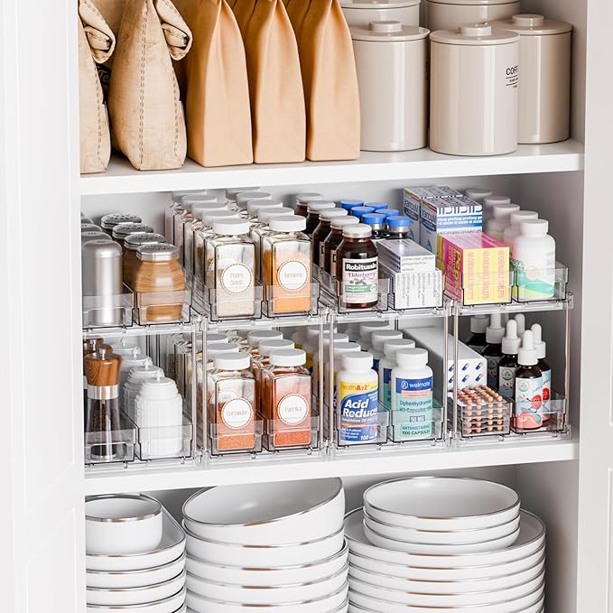 Yieach 2 Tier Sliding Spice Racks for Cabinets,1 Pack 10.4'' Deep Narrow Vertical Spice Rack Pull Out for Inside Cabinets,Kitchen,Pantry,Cupboard Seasoning,Jar Organizer and Medicine Cabinet Storage