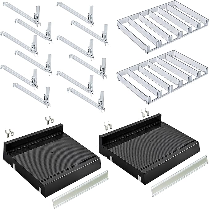 Azar Displays 225830-6COMP-BLK 6 Compartment Divider Bin Cosmetic Tray with Pushers - 6 Slots per Tray, 2-Pack, Black