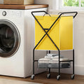 Convenient Laundry Basket with Wheels,36" High Easy Rolling Laundry Cart with Wheels,Heavy Duty Dirty Clothes Laundry Hamper with Handles Removable Bag for Seniors,Folding Metal Frame/Yellow/98L