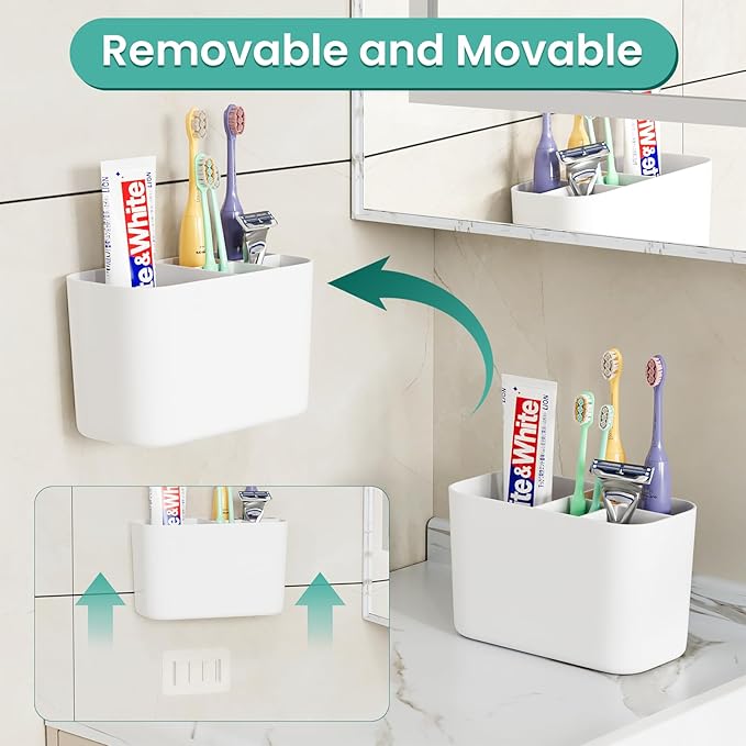 Wall Mounted Electric Toothbrush Holder, 5 Slots Clear Tooth Brush and Paste Holder for Bathroom, Cute Kids Toothbrush Holders and Toothpaste Accessories(White)