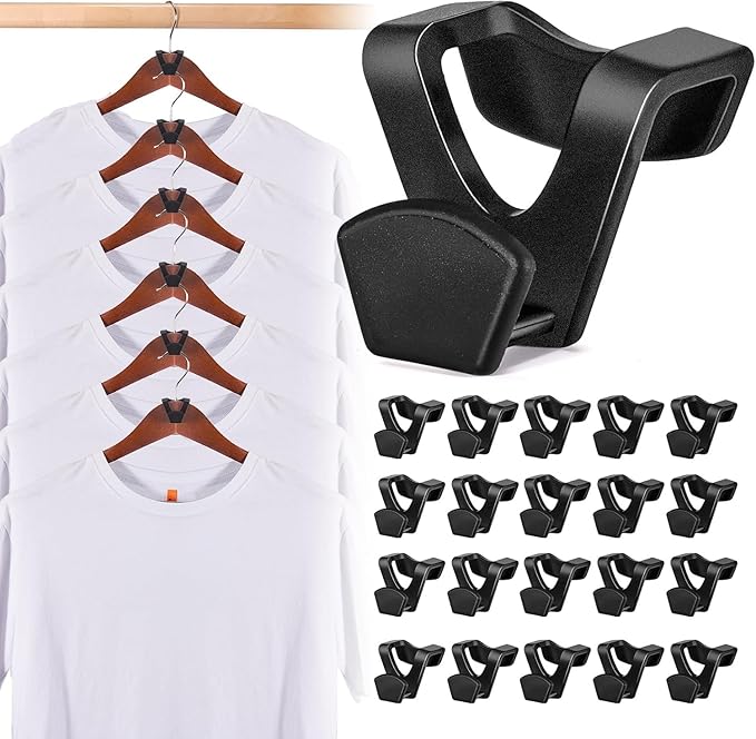 HOUSE DAY Space Saving Hanger Hooks 20 Pack, Black Clothes Hanger Connector Hooks, Heavy Duty Hangers Hook Space Saver, Sturdy Hangers Connector Hook, Premium Cascading Space Saver for Closet