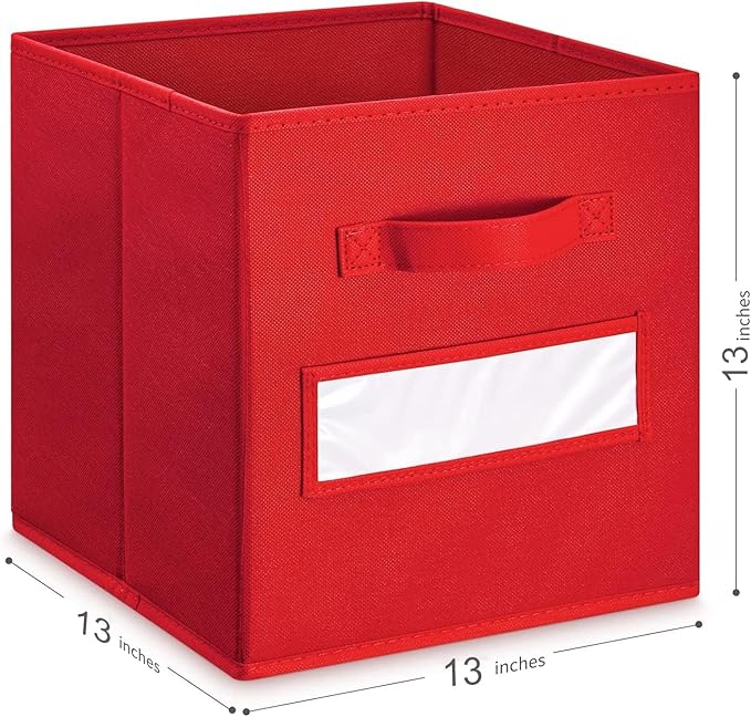 artsdi 13x13x13 storage cube bins(Set of 10) Fabric storage cubes with 10 Labels Window Cards & a Pen, storage cubes 13x13, Collapsible 13 inch cube storage bins, Cubby Organizer Boxes, Red