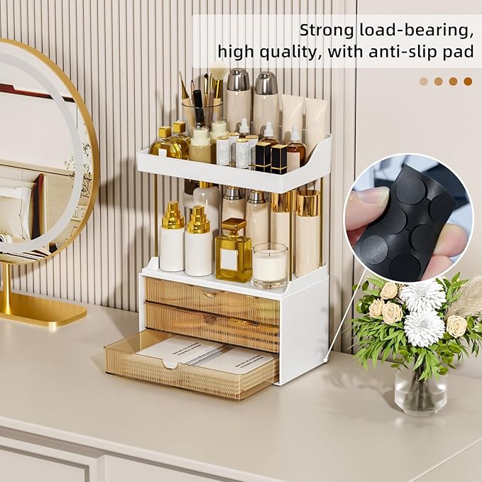 2 Sets 6 Drawers Makeup Organizer – 5 Tier Bathroom Organizers and Storage, Versatile Perfume Vanity Organizer, Ideal for Cosmetic, Large Skincare, Face Mask, Office Supplies, Amber