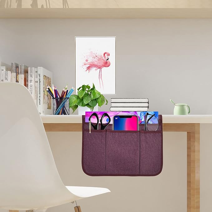 Bedside Caddy Bedside Storage Organizer Magazine Phone Tablet iPad Remote Holder, Organizer Caddy for Home College Dorm Bed, Sofa, Bunk Bed (Purple)