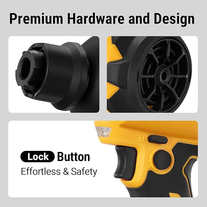 Cordless Compressed Air Duster & Blower Compatible with DeWalt 20V MAX Battery (Tool Only), Brushless Motor, 3-Speed Adjustable, 50,000 RPM, LED Light, Portable Inflatable Pump for Cleaning, Camping