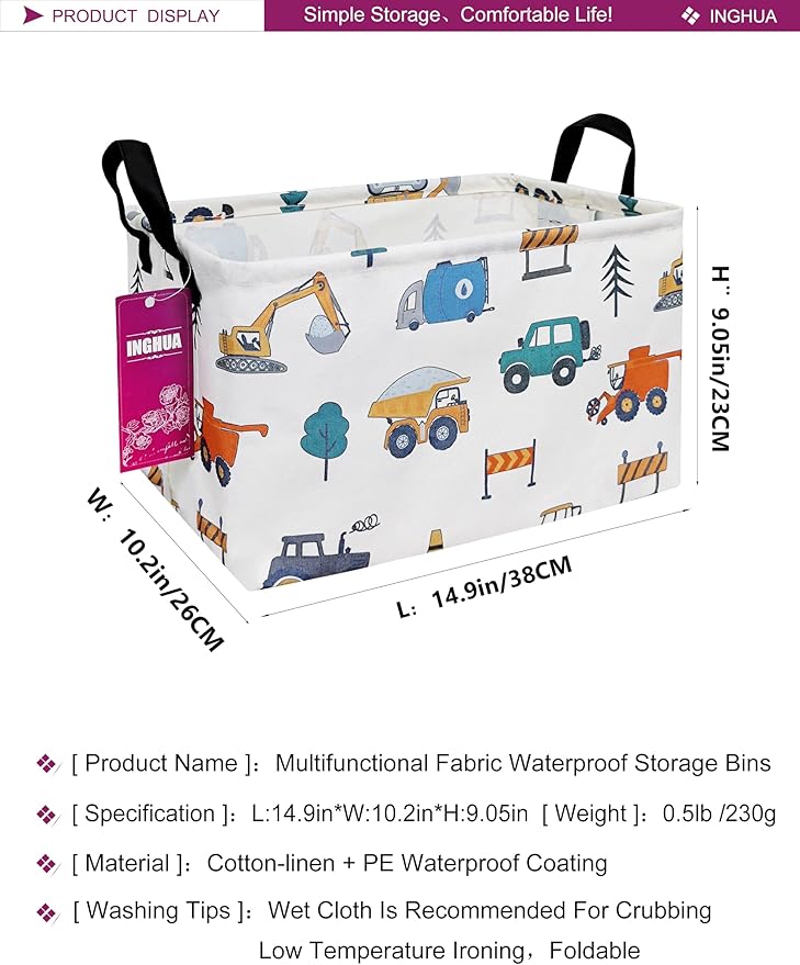 Rectangular Storage Basket Fabric Organizer Bin for Toys,Books,Clothes,Gifts,Pets-Perfect for Home,Office,Nursery,Dorm,Shelf(Rec-Vehicles )
