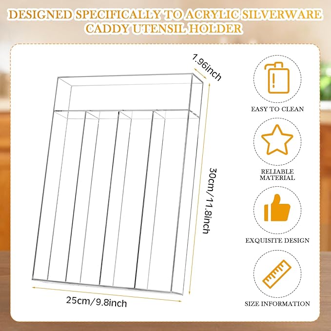 Baderke Acrylic Silverware Organizer Small Clear Utensil Drawer Organizer for Flatware Utensils Drawer, Office, Bathroom