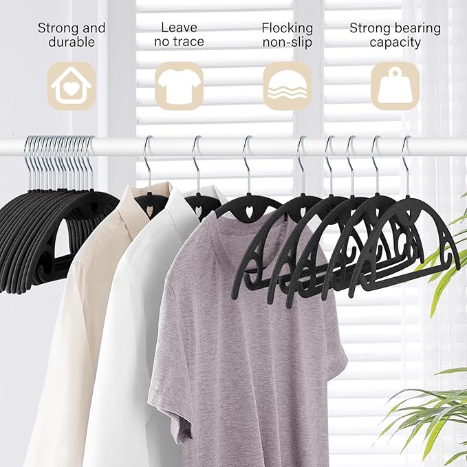 IEOKE Velvet Hangers 30 Pack: Felt Clothes Hangers Heavy Duty Shirt Sweater Hangers No Shoulder Bump Non Slip Slim Thin Coat Hangers for Closet - Black/18 XL