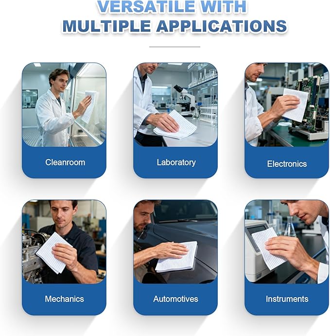 Anti-Static Microfiber Wipes 6"x6"(100 Pcs,Class 100, 200GSM) Lint Free Cloths Reusable Special ESD protection design is suitable for protecting sensitive electronic components and tools