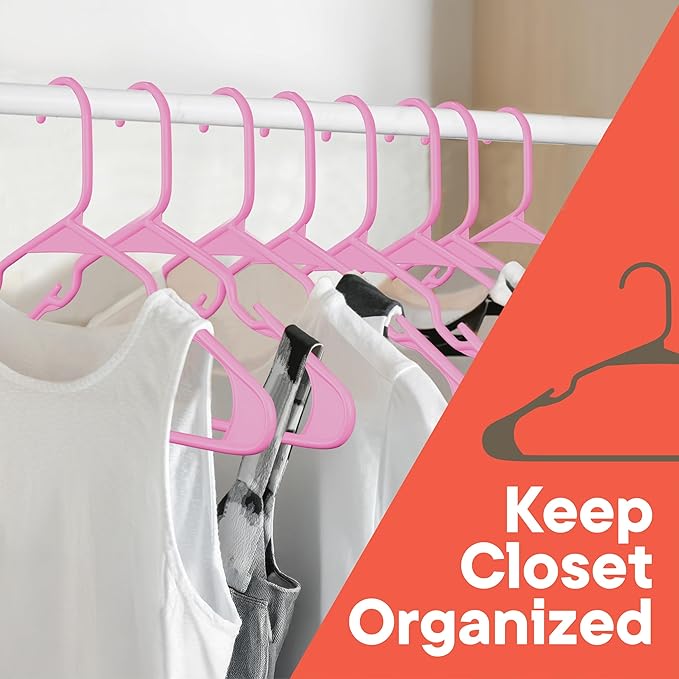Pink Plastic Hangers 10 Pack– Heavy-Duty Plastic Hangers Slim and Space-Saving, Durable and Lightweight PP with Non-Slip Shoulder Notches for Slip Dresses, Suits, Jackets & Camisoles