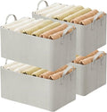AARAINBOW 4 Pcs Closet Clothes Organizer with Handle, Fabric Storage Box with Steel Frame Stackable Shelf Storage Bins Foldable Fabric Storage Baskets for Organizing Sweater Pants, 23L (B 4 White)