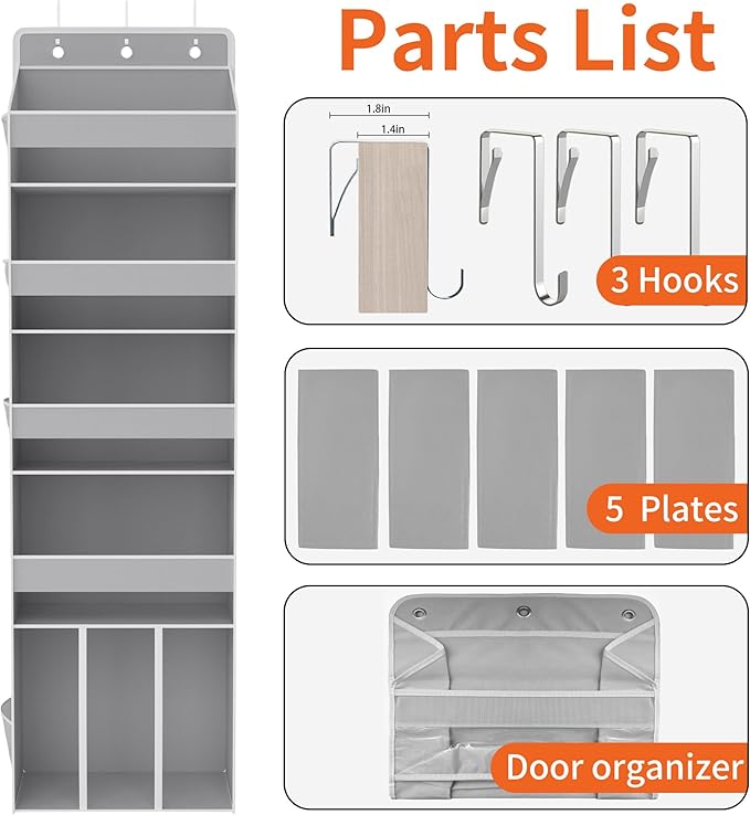 Heavy Duty Over the Door Organizer with Large Capacity Caddy, Behind Door Storage with 10 Mesh Side Pockets, Back of Door Hanging Organizer for Closet, Bathroom, Laundry