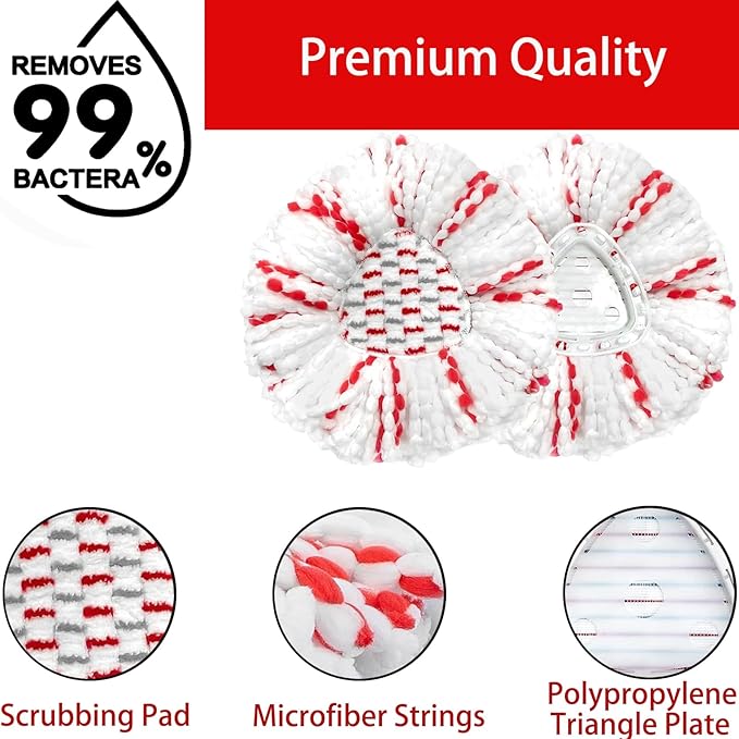 2 Pack Mop Heads Replacements - 40% More Cleaning Power, Spin Mop Heads Replacements for O Cedar Easy Wring 1-Tank System, Deep Cleaning, Microfiber and Machine Washable