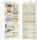 5-Tier Over The Door Organizer with 10 Side Mesh Pockets & Clear Windows, 80 lbs Weight Capacity Hanging Storage for Bathroom, Bedroom, Nursery, Kitchen, Organize Shoes, Diapers(Clear Beige)