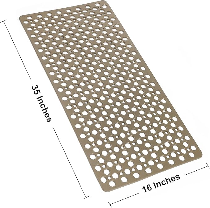 Mantto Nonslip Bath Tub Shower Mat with Suction Cups, Extra Soft TPE Bath Mat for Kids, Bathtub Bathroom Mats, Machine Washable, Smooth/Non-Textured Tubs Only, 35L x 16W Inch(Brown)