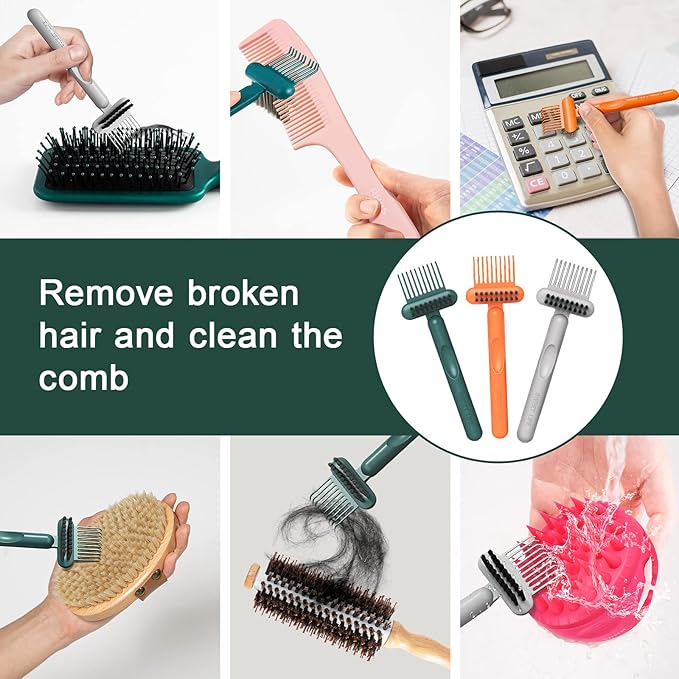 RHOS 2-in-1 Hair Brush Cleaner and Comb Remover Rake - Removes Hair, Dust for Home and Salon Use (2 Pack - Green)