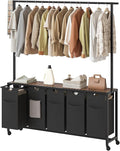 Laundry Hamper, Laundry Sorter 5 Section, Rolling Laundry Basket, Laundry Sorter with Hanging Bar, Hampers for Laundry, Laundry Basket Organizer for Laundry Room, Rustic Brown LS57BR