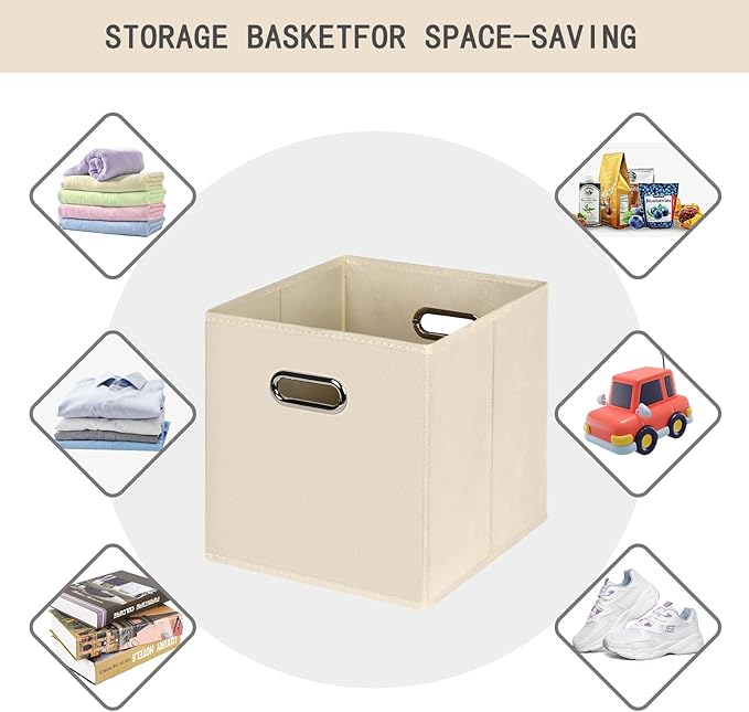 Fabric Cloth Storage Bins,Fabric Cube Organizer with Dual Handles Foldable Cube Storage Baskets for Home Bedroom Storage,Set of 8,(Creamy-White)