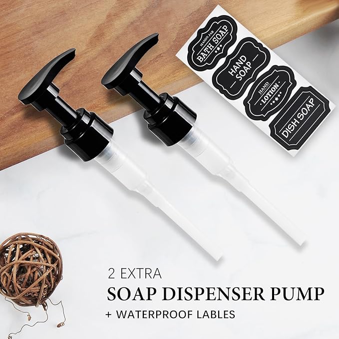 Amolliar Plastic Mason Jar Soap Dispenser with Pump Lid,16OZ Refillable BPA-Free Hand Soap Dispenser Set with Cute Lables - Farmhouse Decor for Kitchen/Bathroom,Liquid Soap,Dish Soap, Lotion (2 Pack)