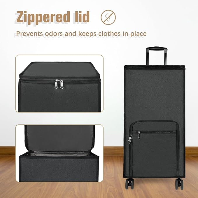 Bukere Extra Large Rolling Laundry Basket with Removable Wheels & Zipper Lid, Freestanding Laundry Hamper, Collapsible bag for Clothes Storage, Wheeled Cart for College Dorm Apartment Laundry Room