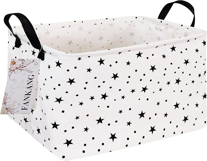 FANKANG Storage Basket,Nursery Hamper Canvas Laundry Basket Foldable with Waterproof PE Coating Storage, Office, Bedroom, Clothes,Toys (Rec-Star)