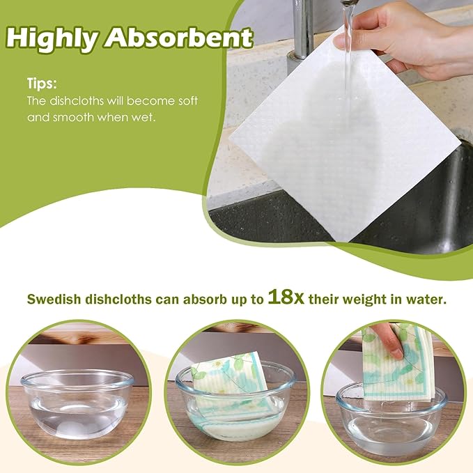 6 Packs Swedish Paper Cloths for Kitchen, Reusable Paper Towels Washable Dish Rags, Highly Absorbent Kitchen Towels Quick Drying Swedish Sponge Cleaning Dish Cloths(Daisy)