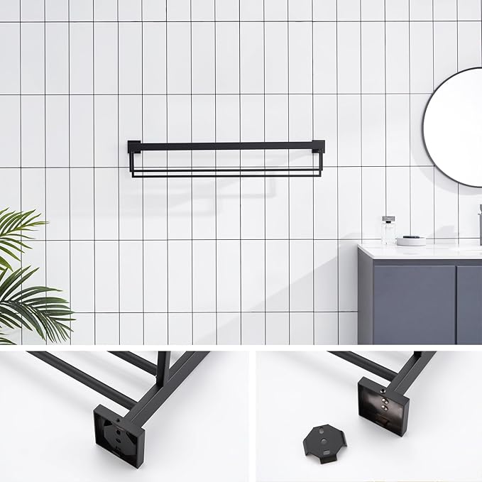 KOKOSIRI Black Towel Rack 32'' Bathroom Towel Shelf with Double Towel Bars SUS304 Matte Black Stainless Steel Wall Mounted, B6003BK-L32