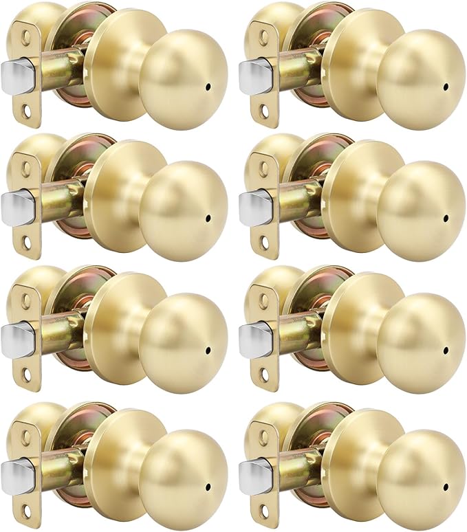 Goldenwarm Gold Interior Door Knobs, Bedroom Door Knob, Door Knobs Interior Bulk, Brushed Gold Privacy Door Knob for Bedroom or Bathroom(8 Pack)
