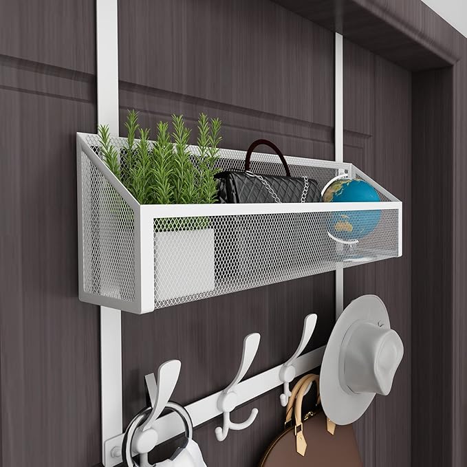 Kaiferty Over The Door Hooks Organizer, Coat Rack Over The Door Storage Hanger Towel Rack, Back of Door Storage Organizer for Bathroom,Bedroom,Kitchen,Office (White, 2-Tier)
