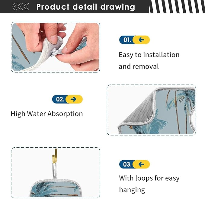 Sink Faucet Absorbing Mat Kitchen Sink Splash Guard Splash Faucet Drip Catcher for Bar RV Bathroom 2PCS 30x5.5in Blue Tropical Trees and Sun