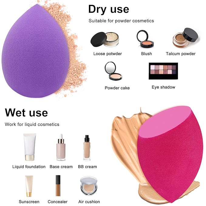 12 Pieces Professional Makeup Sponge Set,Latex Free Flawless Soft Setting Face Puffs,Multicolor Makeup Blending Sponge Cosmetic Applicator for Powder,Liquid,Facial Makeup Tools