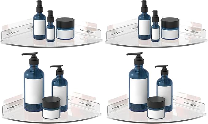 Vdomus Set of 2 Shower Caddy Bathroom Shelves No-Drill Shower Organizer - Floating Adhesive Acrylic Storage for Tile Walls - Sleek and Durable Bathroom Organizers and Storage (Pack of 2)