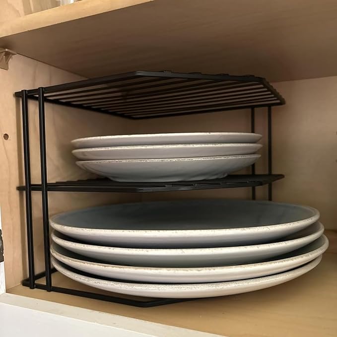 Frcctre 3-Tier Kitchen Corner Shelf Rack Counter and Cabinet Organizer, 9x9x7.5 Inch Metal Wire Kitchen Counter Pantry Cabinet Organizer and Storage Shelf for Plates, Cups, Dishes