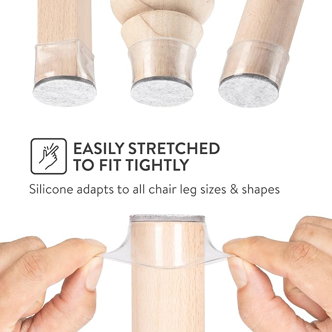 Aneaseit Chair Leg Floor Protectors - 16 pcs Crystal Clear - Felt Bottom Silicone Pads for Hardwood Floors & Furniture Feet - Rubber Caps for Chairs - Medium