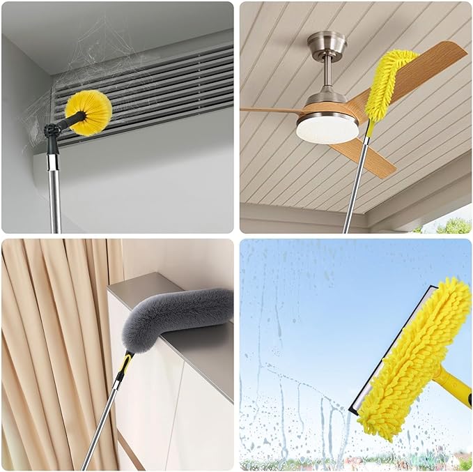 30 Foot High Ceiling Duster Kits with 7-24ft Heavy Duty Extension Pole, High Reach Duster for Cleaning,Microfiber Feather Duster,Cobweb Duster,Ceiling Fan Duster,Window Squeegee & Cleaner