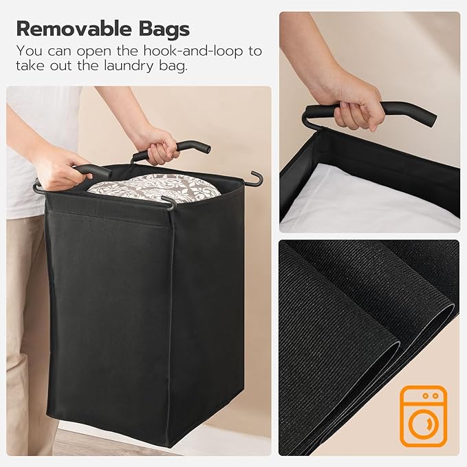 HOOBRO Laundry Sorter, Laundry Basket with Wheels, 52 Gal (198L) Rolling Laundry Hamper, 2 Tier Laundry Cart with 4 Removable Oxford Fabric Laundry Bags, Rustic Brown and Black BF71XY01