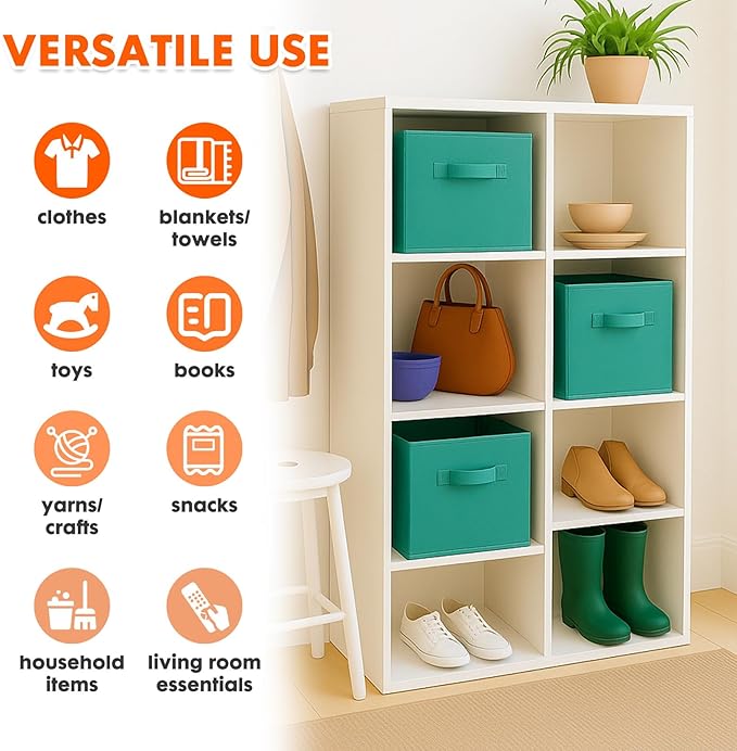 PowerKing Collapsible Storage Cubes with Handles, Fabric Foldable Bins for Closet Shelves, Durable Organization Storage Bins, 10.5'' x 11'' x 10.5'' (2Pack, Forest Green)