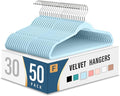 Velvet Clothes Hangers (50 Pack) Heavy Duty Durable Suit Hanger Vibrant Color Hangers Lightweight Space Saving Coat Hangers for Closet -Light Blue