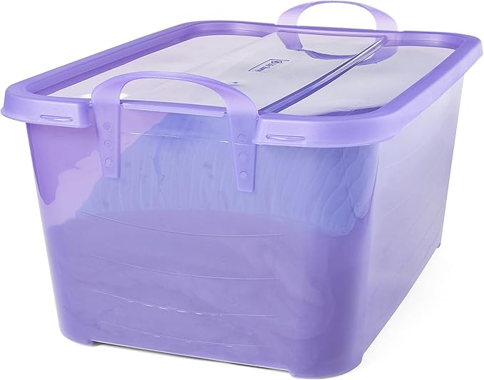 Life Story 24 Pack Light Duty Stackable Storage Bin, 55 Quart Home Organizer, Versatile Lightweight Locking Bins with Carrying Handles, Purple