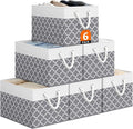 Storage Bin,Collapsible Storage Basket For Organizing,Large Storage Boxes With Rope Handles,Storage Containers,Clover Grey,6 Pack