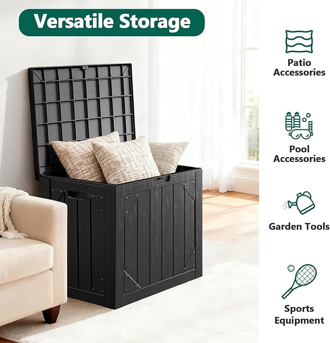 Outdoor Storage Box, 31 Gallon Lockable Waterproof Deck Storage Box, Yard Storage Bin, Suitable for Gardens, Black