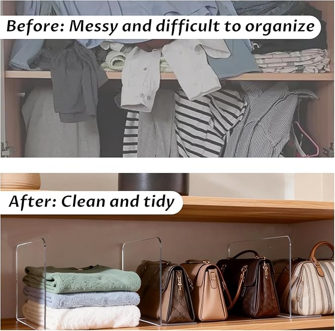 Ukontagood 18 Pack Shelf Dividers for Closet Organization, 11.8''×9.8'' Deep Acrylic Clear Vertical Shelves Separators for Home Organization Enthusiasts