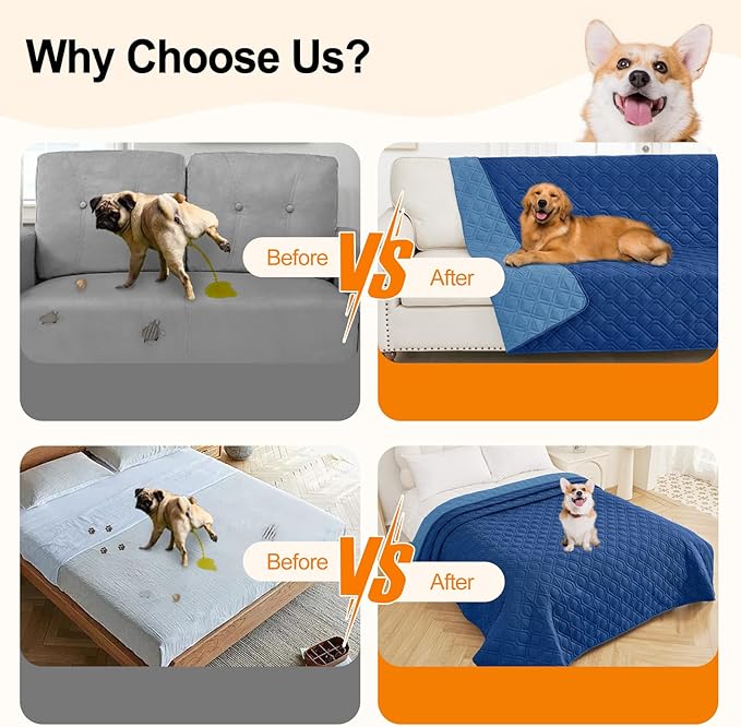 Smiry Reversible Waterproof Couch Covers for Sofa, Washable Dogs Pet Couch Covers for 3 Cushion Sofa Pet Friendly, Water Resistant Furniture Protector Slipcover, Geometric (68"x82", Navy/Blue)